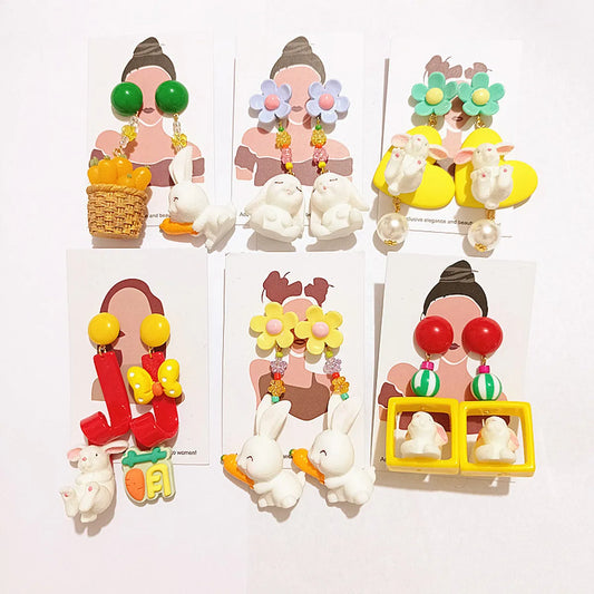 1 Pair Cute Cartoon Character Printing Plastic Resin Drop Earrings