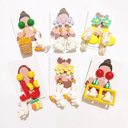 1 Pair Cute Cartoon Character Printing Plastic Resin Drop Earrings