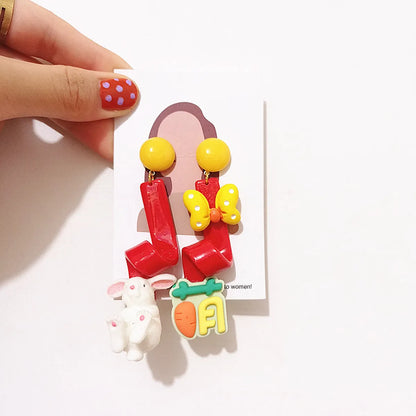 1 Pair Cute Cartoon Character Printing Plastic Resin Drop Earrings