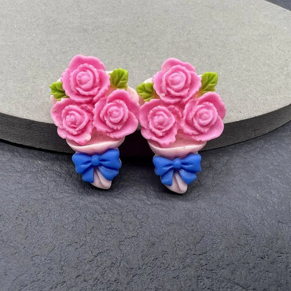 1 Pair Cute Cartoon Dinosaur Flower Resin Women'S Ear Studs