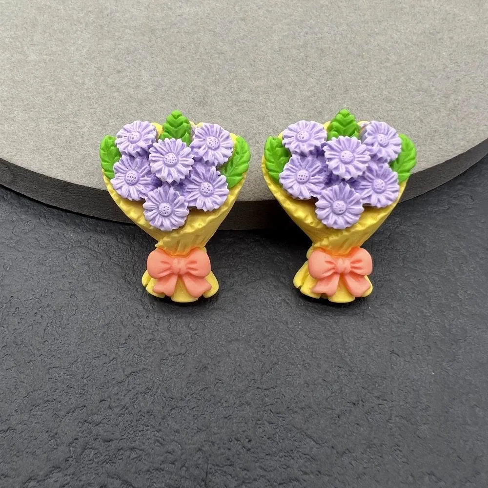 1 Pair Cute Cartoon Dinosaur Flower Resin Women'S Ear Studs