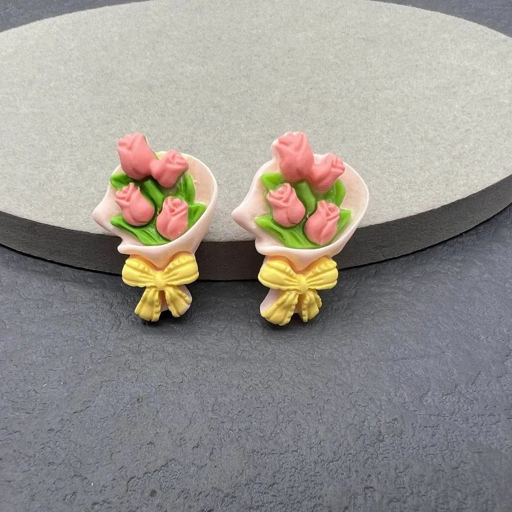 1 Pair Cute Cartoon Dinosaur Flower Resin Women'S Ear Studs