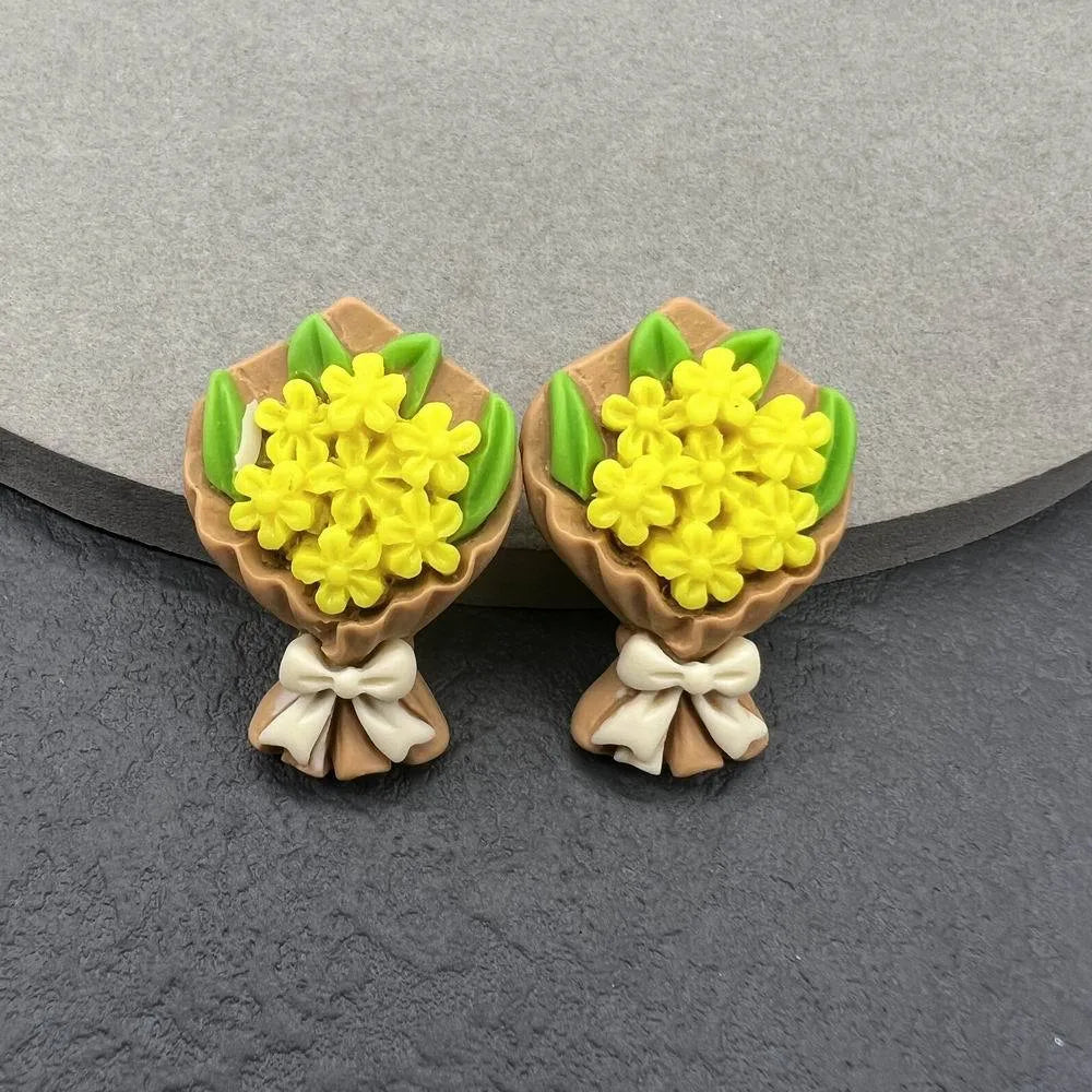 1 Pair Cute Cartoon Dinosaur Flower Resin Women'S Ear Studs