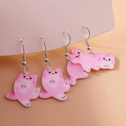 1 Pair Cute Cat Alloy Plastic Drop Earrings