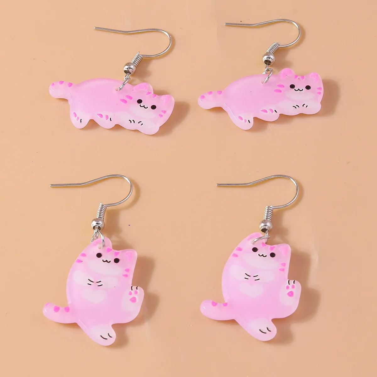 1 Pair Cute Cat Alloy Plastic Drop Earrings