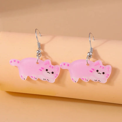 1 Pair Cute Cat Alloy Plastic Drop Earrings