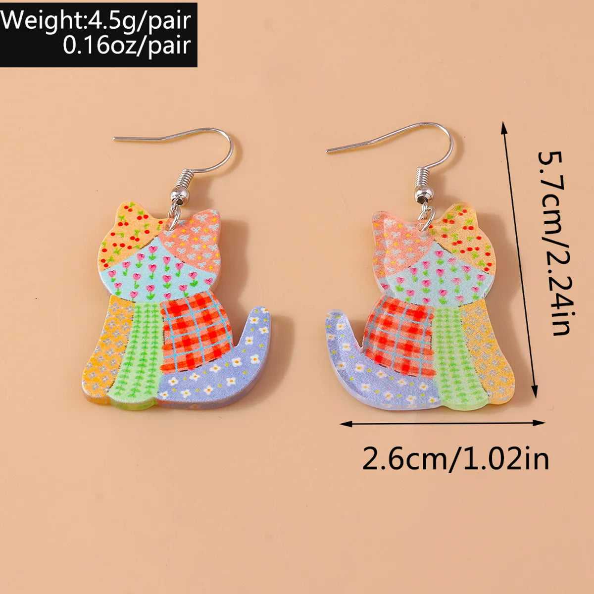 1 Pair Cute Cat Alloy Plastic Drop Earrings