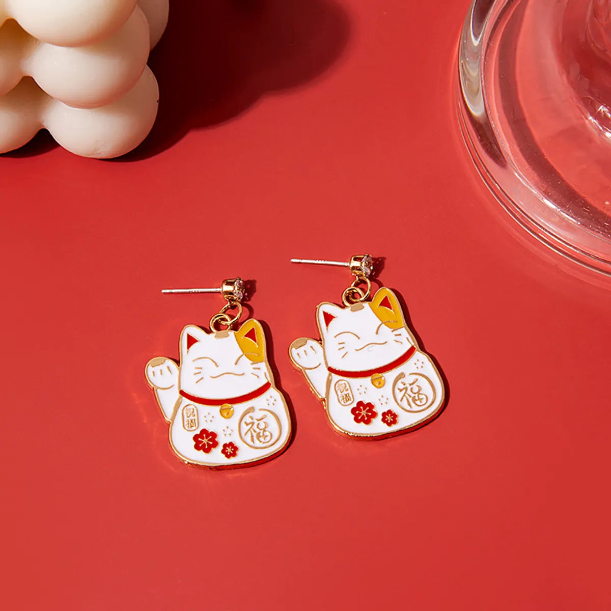 1 Pair Cute Cat Alloy Stoving Varnish Inlay Artificial Diamond Women'S Drop Earrings