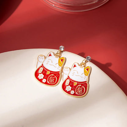 1 Pair Cute Cat Alloy Stoving Varnish Inlay Artificial Diamond Women'S Drop Earrings