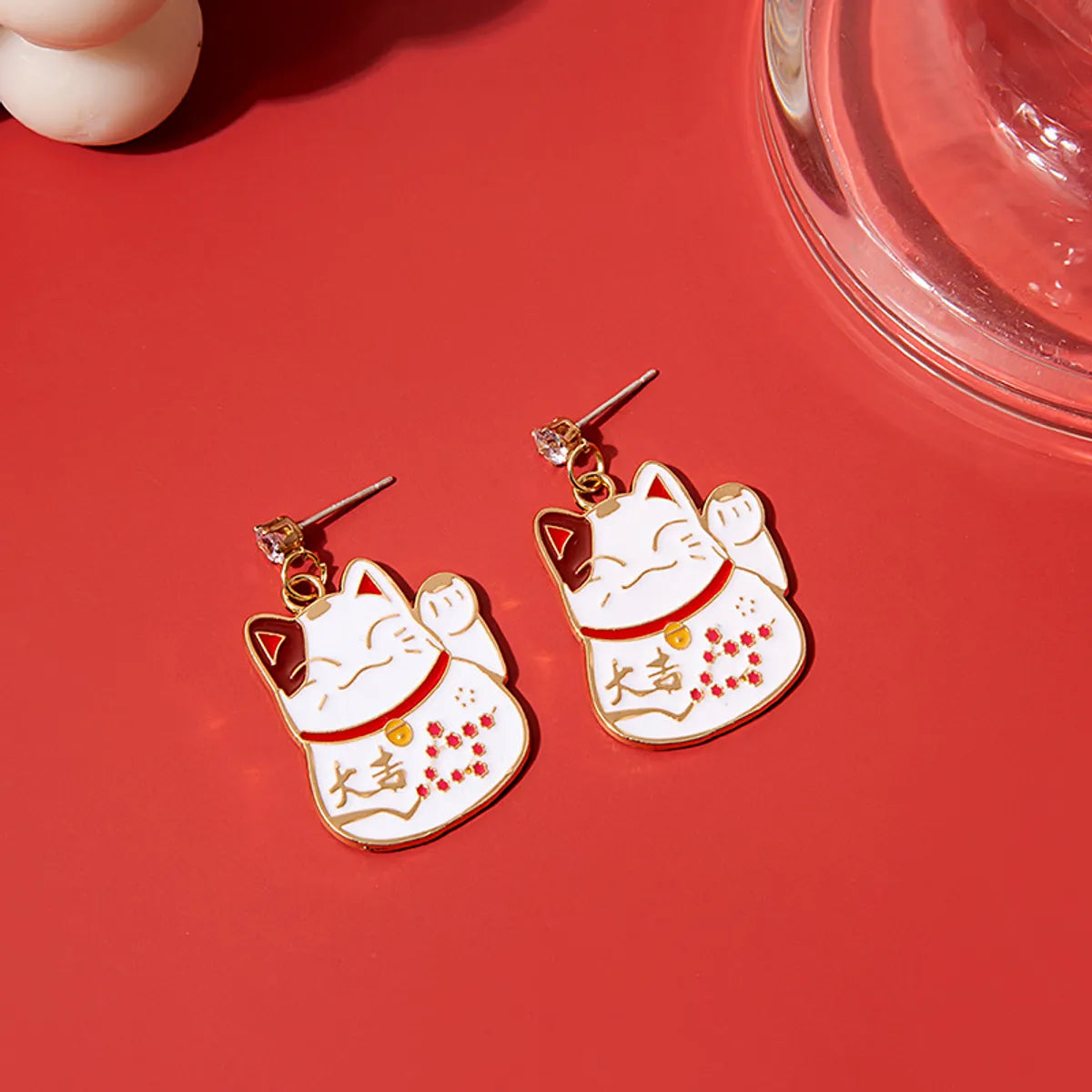 1 Pair Cute Cat Alloy Stoving Varnish Inlay Artificial Diamond Women'S Drop Earrings