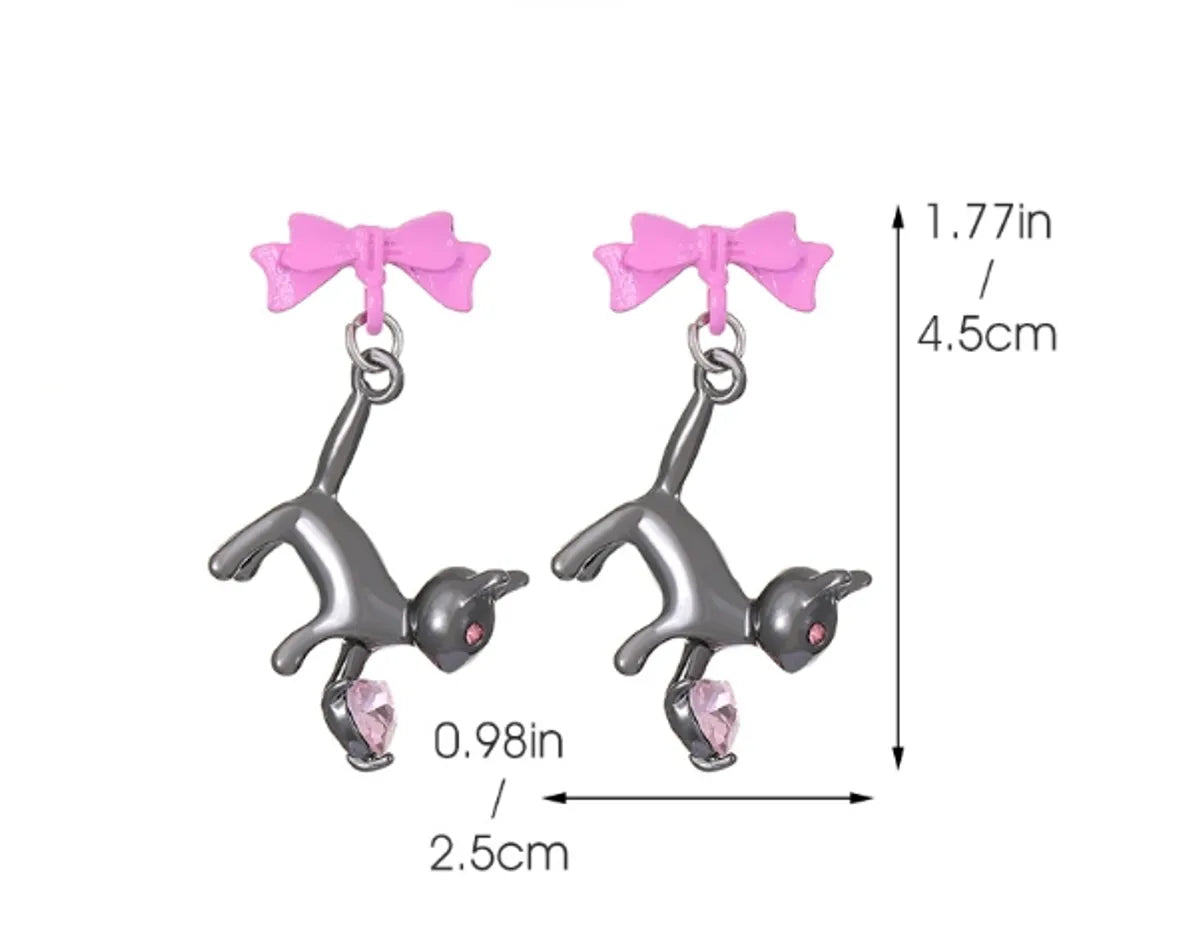 1 Pair Cute Cat Bow Knot Alloy Drop Earrings