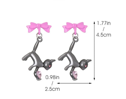 1 Pair Cute Cat Bow Knot Alloy Drop Earrings