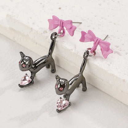 1 Pair Cute Cat Bow Knot Alloy Drop Earrings