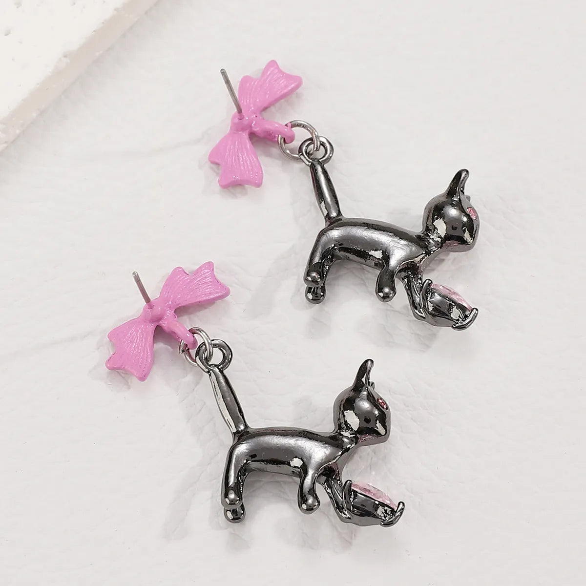 1 Pair Cute Cat Bow Knot Alloy Drop Earrings