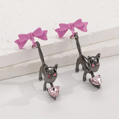 1 Pair Cute Cat Bow Knot Alloy Drop Earrings