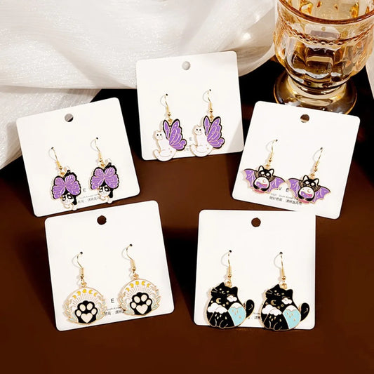 1 Pair Cute Cat Enamel Alloy Drop Earrings