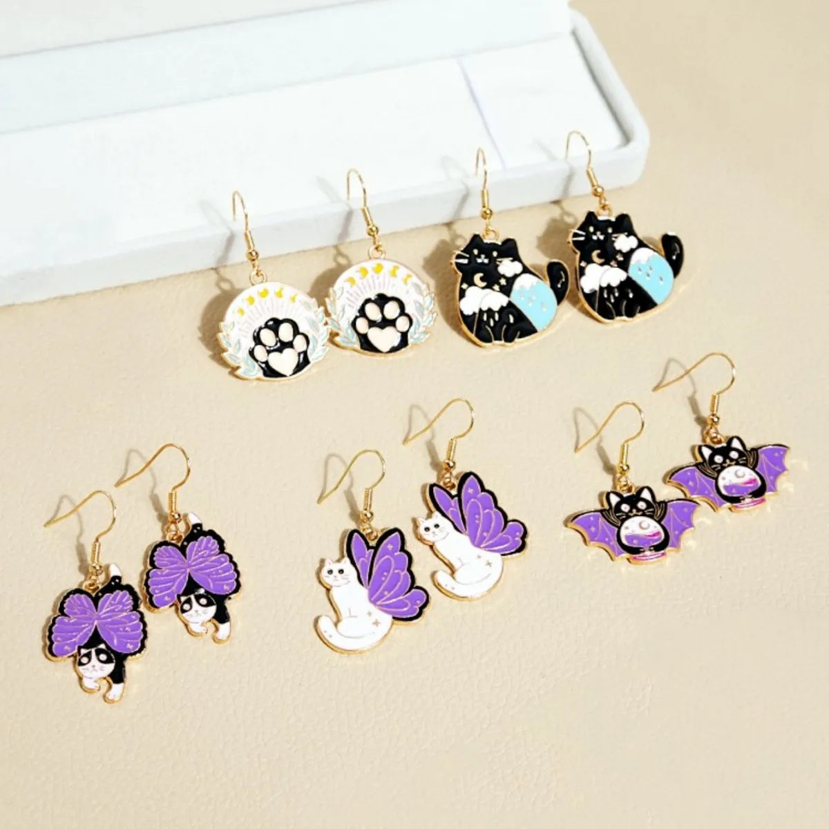 1 Pair Cute Cat Enamel Alloy Drop Earrings