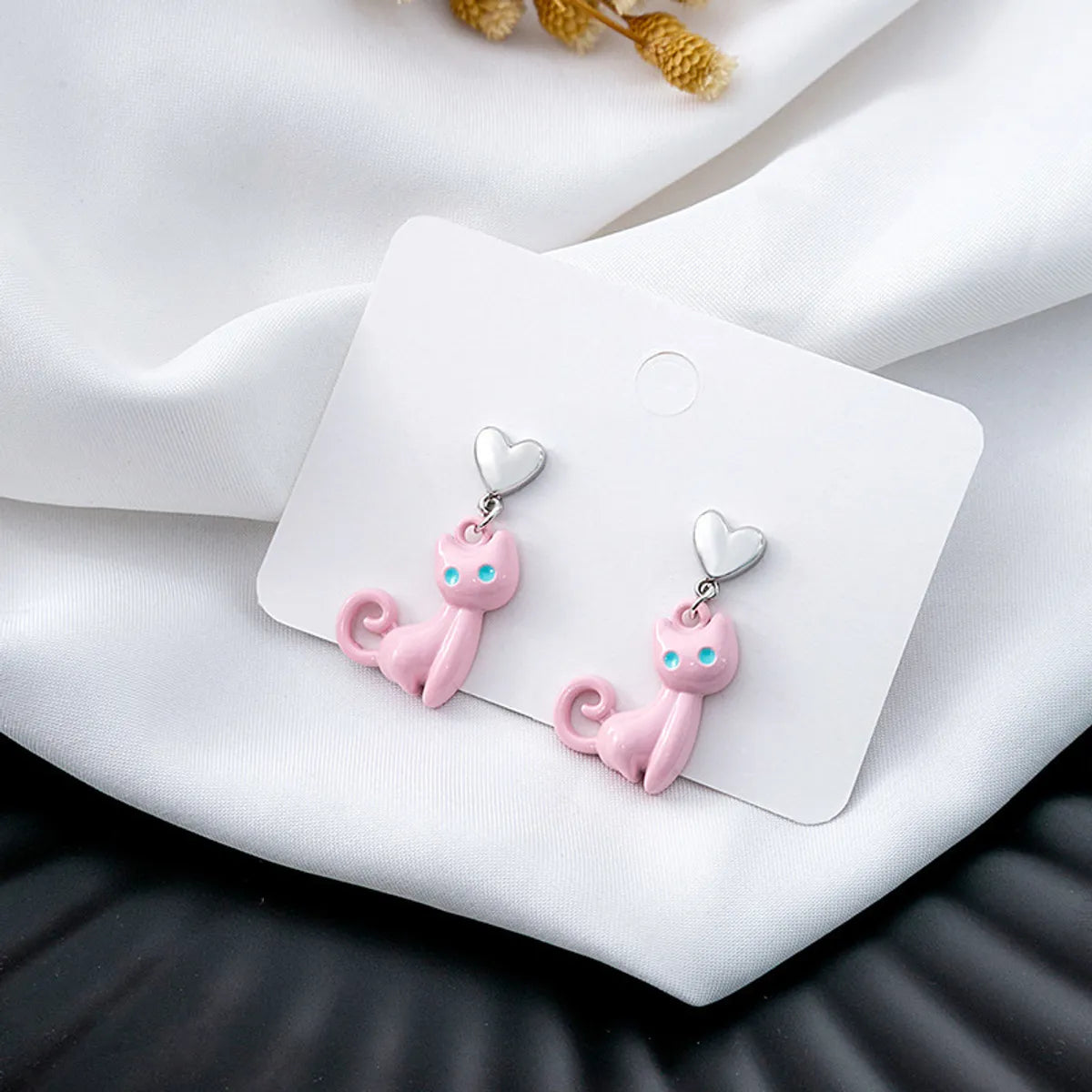 1 Pair Cute Cat Enamel Plating Alloy Drop Earrings