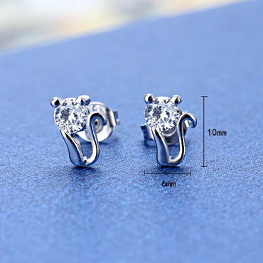 1 Pair Cute Cat Inlay Copper Zircon Ear Studs