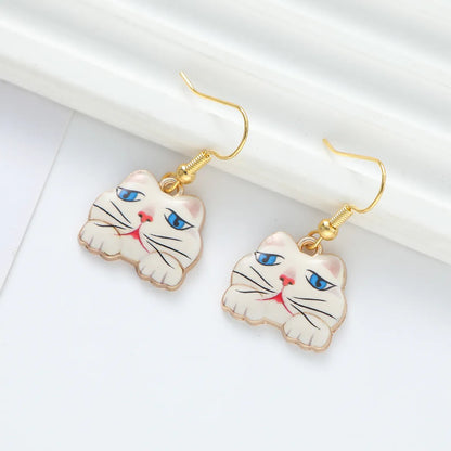 1 Pair Cute Cat Synthetic Resin Alloy Drop Earrings