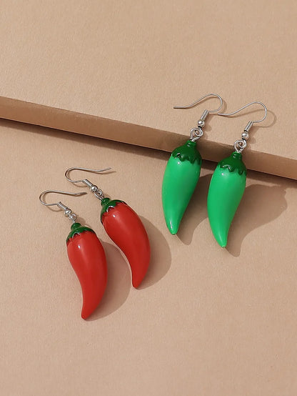 1 Pair Cute Chili Epoxy Synthetic Resin Drop Earrings