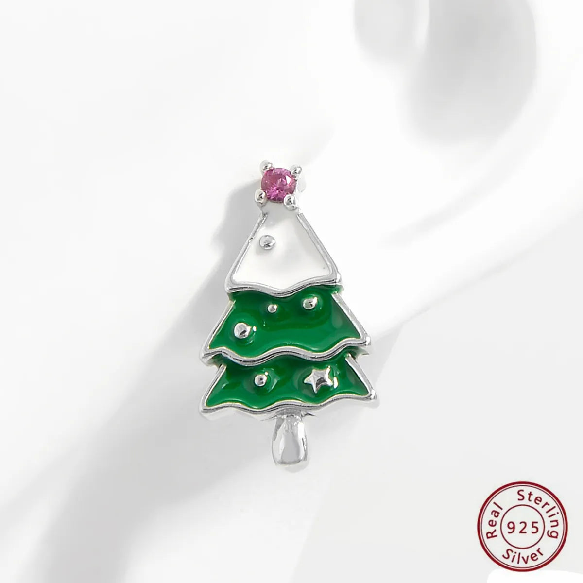 1 Pair Cute Christmas Basic Christmas Tree Plating Inlay Sterling Silver Zircon White Gold Plated Rhodium Plated Ear Studs