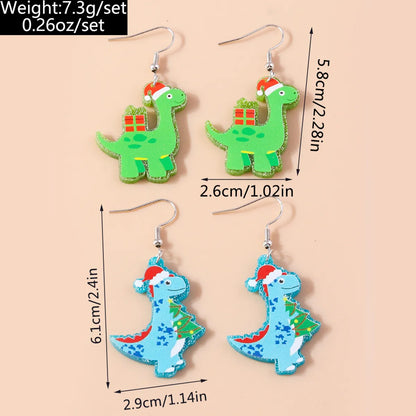 1 Pair Cute Christmas Hat Christmas Tree Dinosaur Zinc Alloy Drop Earrings