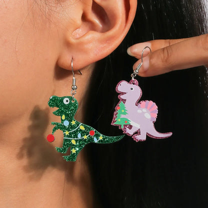 1 Pair Cute Christmas Hat Christmas Tree Dinosaur Zinc Alloy Drop Earrings