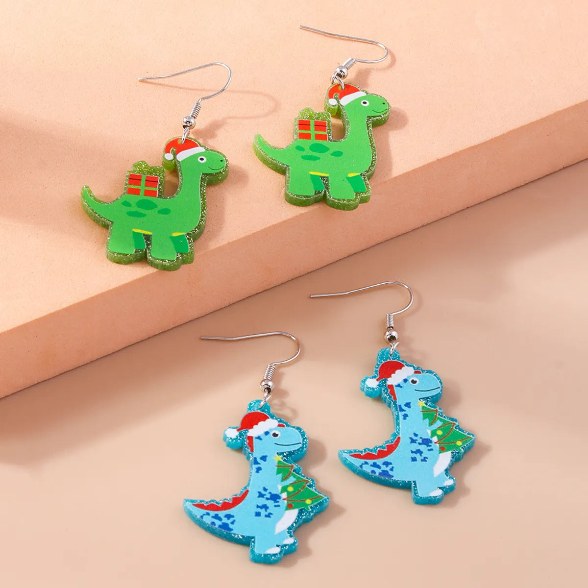 1 Pair Cute Christmas Hat Christmas Tree Dinosaur Zinc Alloy Drop Earrings