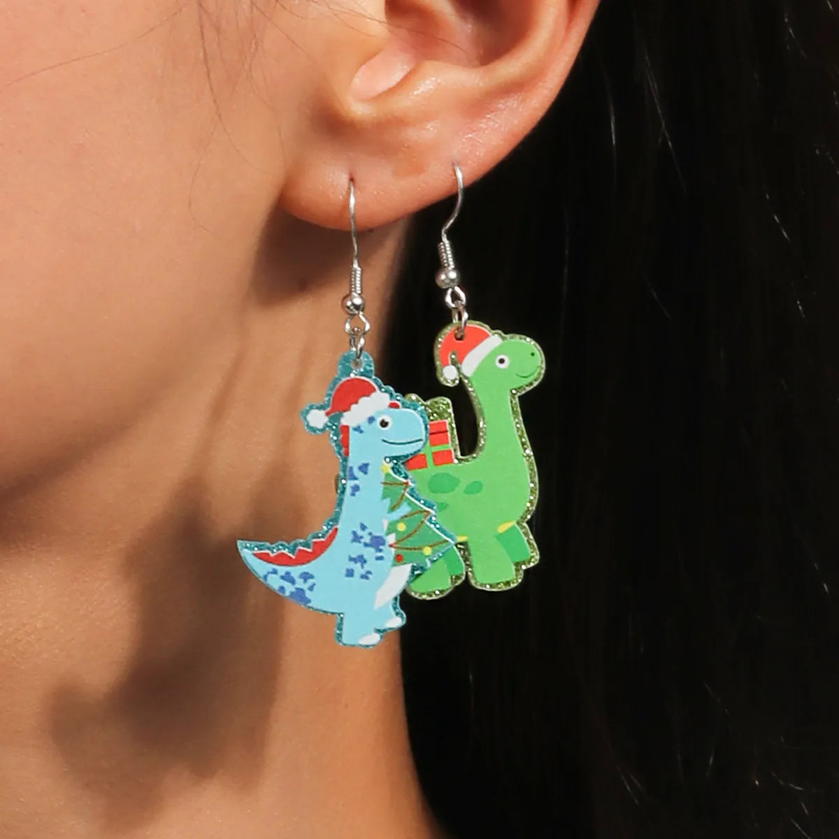 1 Pair Cute Christmas Hat Christmas Tree Dinosaur Zinc Alloy Drop Earrings