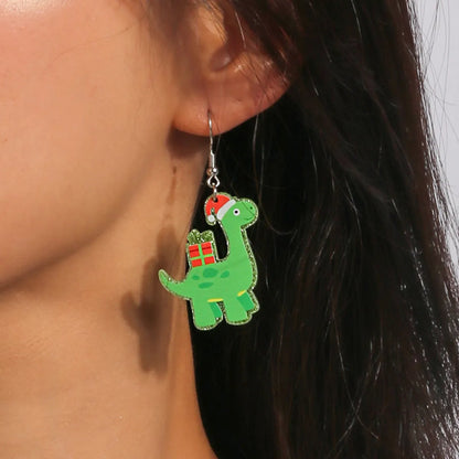 1 Pair Cute Christmas Hat Christmas Tree Dinosaur Zinc Alloy Drop Earrings