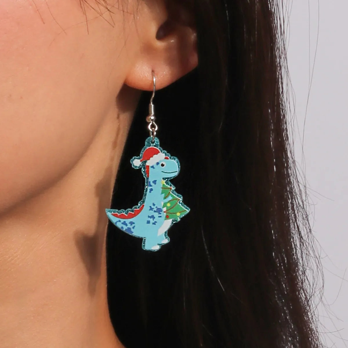 1 Pair Cute Christmas Hat Christmas Tree Dinosaur Zinc Alloy Drop Earrings