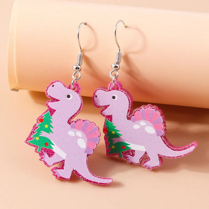 1 Pair Cute Christmas Hat Christmas Tree Dinosaur Zinc Alloy Drop Earrings