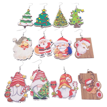 1 Pair Cute Christmas Hat Christmas Tree Santa Claus Wood Ear Hook