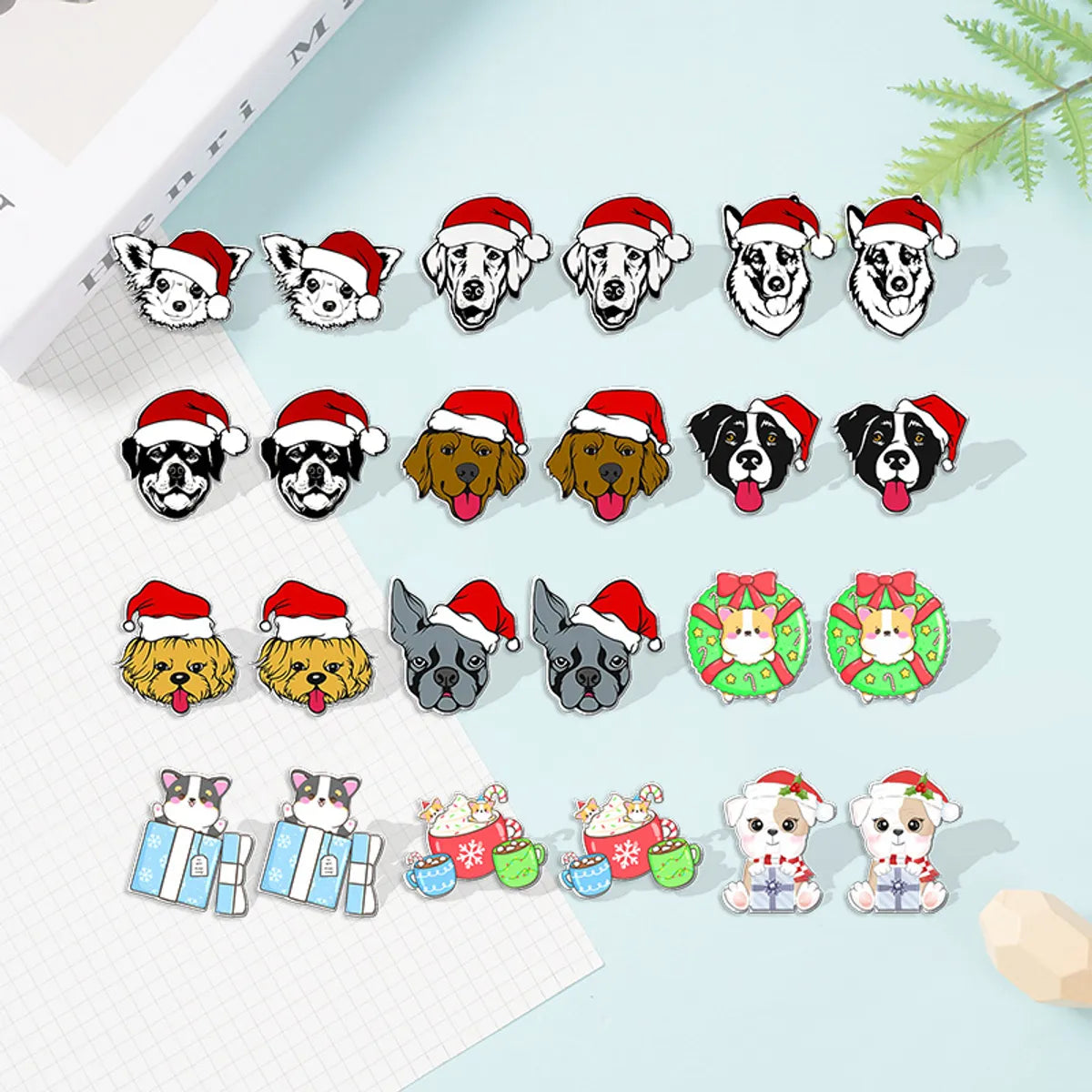 1 Pair Cute Christmas Hat Dog Cat Plastic Ear Studs