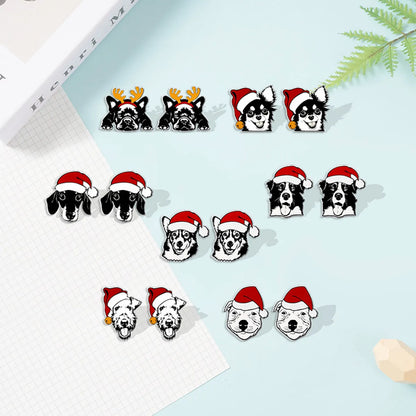 1 Pair Cute Christmas Hat Dog Cat Plastic Ear Studs