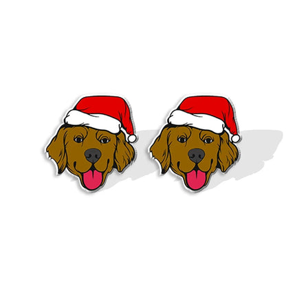 1 Pair Cute Christmas Hat Dog Cat Plastic Ear Studs