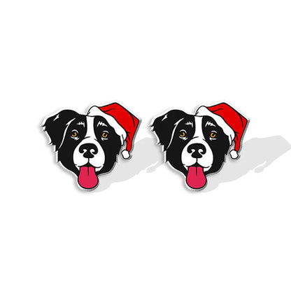 1 Pair Cute Christmas Hat Dog Cat Plastic Ear Studs