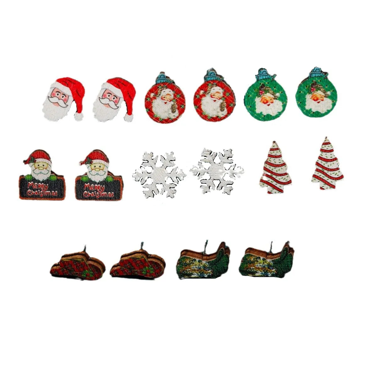 1 Pair Cute Christmas Hat Santa Claus Snowflake Wood Ear Studs