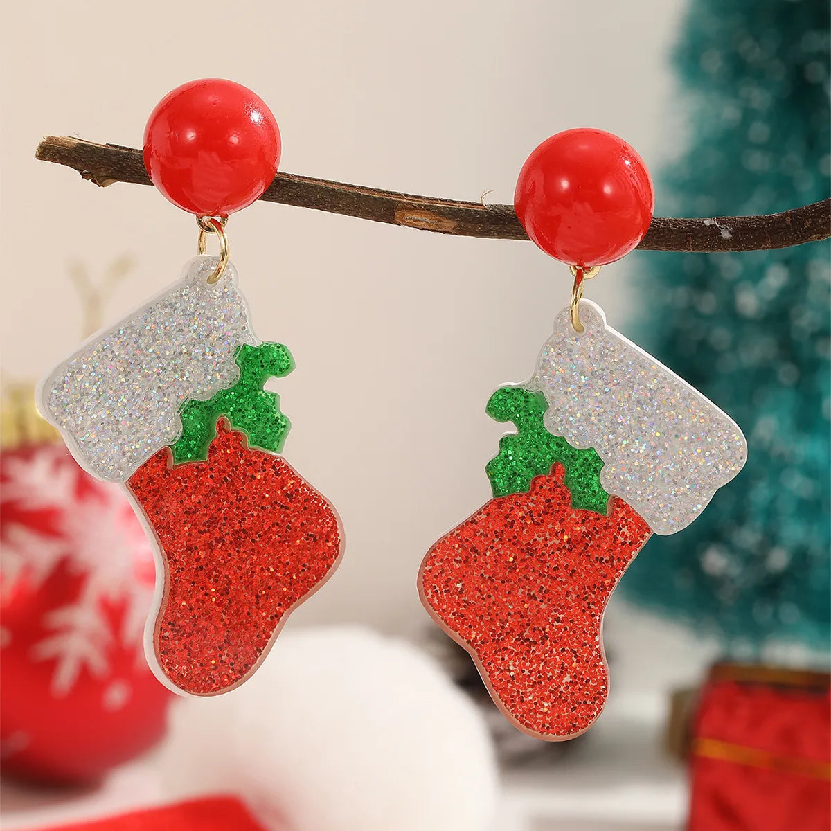 1 Pair Cute Christmas Socks Arylic Drop Earrings