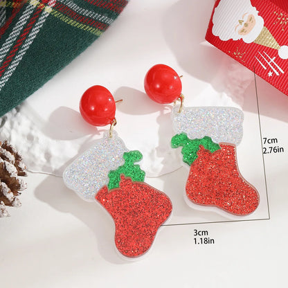 1 Pair Cute Christmas Socks Arylic Drop Earrings