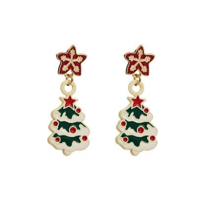 1 Pair Cute Christmas Streetwear Christmas Tree Santa Claus Christmas Socks Enamel Inlay Alloy Rhinestones Drop Earrings