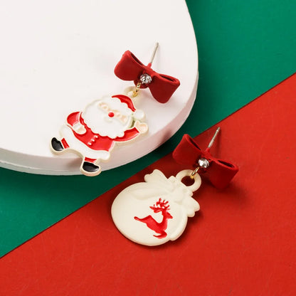 1 Pair Cute Christmas Streetwear Christmas Tree Santa Claus Christmas Socks Enamel Inlay Alloy Rhinestones Drop Earrings