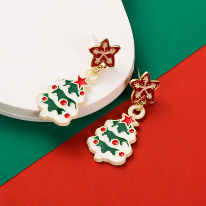 1 Pair Cute Christmas Streetwear Christmas Tree Santa Claus Christmas Socks Enamel Inlay Alloy Rhinestones Drop Earrings