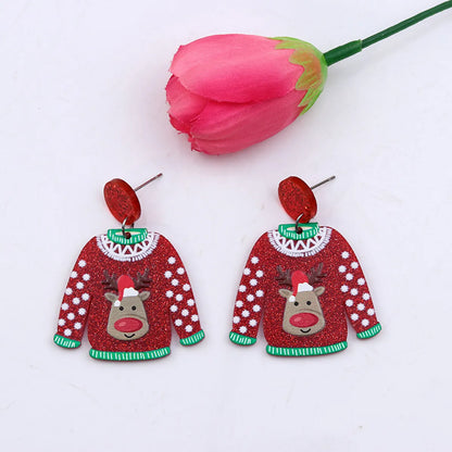 1 Pair Cute Christmas Sweet Santa Claus Snowflake Elk Arylic Wood Drop Earrings