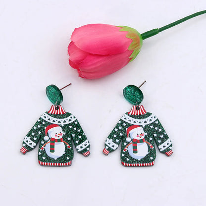 1 Pair Cute Christmas Sweet Santa Claus Snowflake Elk Arylic Wood Drop Earrings