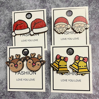 1 Pair Cute Christmas Tree Gingerbread Snowman Wood Ear Studs