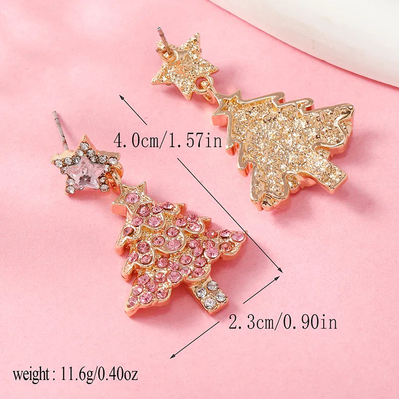 1 Pair Cute Christmas Tree Gingerbread Star Plating Hollow Out Inlay Arylic Alloy Rhinestones Gold Plated Drop Earrings