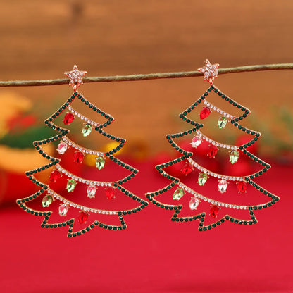 1 Pair Cute Christmas Tree Gingerbread Star Plating Hollow Out Inlay Arylic Alloy Rhinestones Gold Plated Drop Earrings