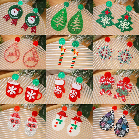 1 Pair Cute Christmas Tree Santa Claus Snowman Arylic Drop Earrings